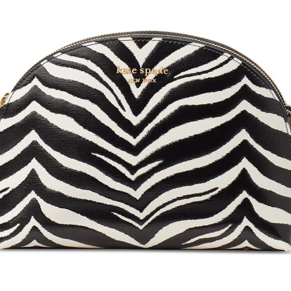 Morgan Zebra Embossed Saffiano Leather Double Zip Dome Crossbody - Picture 3 of 3